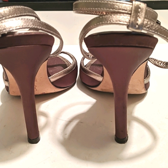 BCBGMaxAzria Gold & Brown Satin Sandals - Picture 3 of 7